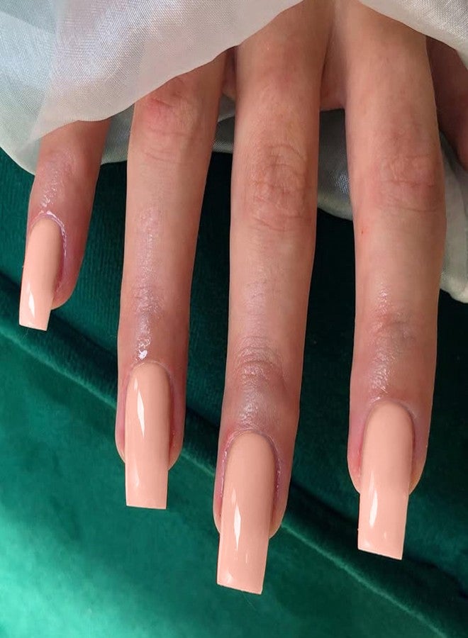 KXAMELIE Coral Pink Press on Nails Long Square, KXAMELIE Medium Coffin Nails Press ons Long Glue on Nails Natural Thick Fake Nails Acrylic Reusable 24 Solid Color for Women - Image 2